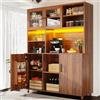 Huayz Mobile da cucina con piano di lavoro e illuminazione a LED, armadietto da cucina con ante in vetro, armadietto da cucina con cassetti, 130 x 45 x 180 cm (colore noce - A)