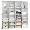 XOKOTAKI Scaffale Modulare con 16 Scomparti, Scaffali Modulare in Plastica, Scaffale con Moduli, Cubo Portaoggetti, Libreria in Plastica, per Scarpe, Vestiti, Libri, Montaggio Facile, Armadio, Bianco.