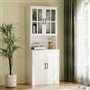 VOWNER Libreria con ante in vetro e scomparto aperto, 180 cm, armadietto alto a 5 livelli, armadietto a buffet con piano di lavoro, 60 x 40 x 180 cm, per soggiorno, ufficio (1 pezzi)