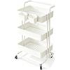 Dalephoric Carrello Cucina a 3 Ripiani, Carrello con Ruote Portatutto Cucina, Carrellino Salvaspazio, Carrello Portaoggetti con 2 Scatole, Supporto in Metallo e Cestino Plastica, 39x36x80cm, Bianco