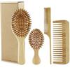 Grtheenumb Spazzola di bambù per la crescita dei capelli | Set di spazzole di bambù 4 pezzi per la crescita dei capelli, include pettine a denti larghi, pettine a coda, paletta e mini per lucentezza e sa