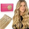 WENNALIFE, Extension a clip di capelli veri, remy, vergini, doppia ciocca, corti, 70 g, 38,1 cm, mix di biondo caramello e biondo ossigenato, da donna