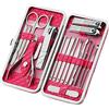 Jiaweixiang Manicure Pedicure Grooming Set Clipper per Unghie in Acciaio Inox Kit Igiene Scissor Tweezer Ear Pick Strumenti di Utilità Grooming Kit di 18 Pezzi con Custodia da Viaggio in Pelle Nera