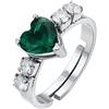 LUCA BARRA ANELLO DONNA IN ACCIAIO CON CUORE CRISTALLO VERDE E ZIRCONI LATERALI - ARGENTO/ACCIAIO