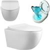 Aqua Uno AquaUno WC sospeso senza bordi Tornado Flush a 360° - WC Rimless bianco in sanitari, risciacquo silenzioso, sedile in Duroplast Soft-Close & Quick Release con kit di montaggio, modello VELA TORNADO