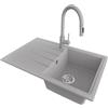 PRIMAGRAN Lavandino da Cucina Grigio 78x50cm, Lavello in Granito a 1 vasca + Rubinetto 40x20cm + Set di accessori, Lavabo da Cucina Incasso al Mobile 45cm - Milano S081