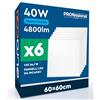 Eurocali 6 Pannelli LED 60x60 40W Quadrati da Incasso 4800 Lumen - Luce Fredda 6500K - Plafoniera da Ufficio Alta Luminosità 120 lm/W Lampada da Soffitto per Controsoffitti Modulari Driver Incluso