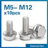 XMSJ 10 pz/lotto A2-70 In Acciaio Inox Testa Esagonale con Flangia Seghettata Vite a Testa Esagonale Rondella BulloneM5 M6 M8 M10 M12