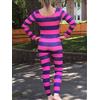 NONE Costume da gatto Cheshire da donna Tuta a maniche lunghe a righe rosa viola Abiti cosplay di Halloween
