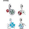NONE Ciondoli Plata Quadrifoglio Coccinella Perline Fascino Placcato in argento Ciondoli adatti Bracciale originale per creazione di gioielli Ciondoli fai da te