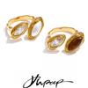 Yhpup Anello regolabile in acciaio inossidabile Pietra di tigre naturale Perle simulate Zircone Gioielli da dito premium chic placcati in PVD dorato