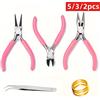 NONE Il kit di strumenti per pinze per gioielli rosa 5 pezzi/3 pezzi/2 pezzi include taglierina per filo tondo ad ago e pinze a becchi curvi per la riparazione di perline di gioielli