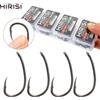 Hirisi 50pz Ami da Pesca Micro Barbed in Acciaio Inox ad Alto Tenore di Carbonio Rivestiti in PTFE con Occhiello e Scatola Divisibile 8035 Attrezzo da Pesca