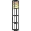 HOMCOM Lampada da terra con scaffale 26L x 26L x 160H cm 4 livelli MDF nero motivo nido d'ape