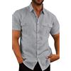 NONE Camicia da uomo a maniche corte in misto lino con bottoni, doppie tasche sul petto e colletto classico per un look casual estivo
