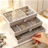 NONE Scatola Portaoggetti Impilabile a 3 Livelli Stile Cassetto, Beige Grigio, Organizzatore da Scrivania per Orecchini, Anelli, Collane e Bracciali
