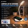 NONE Lampada LED da Scrivania con Caricatore Wireless 10W, Lampada da Tavolo Touch con Ricarica Rapida Qi, Luce LED 3 Modalità Fredda/Calda/Naturale, Collo Flessibile 360°, Compatibile con iPhone Samsung