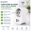 NONE aricatore USB da Muro 20W con Presa Passante Schuko, Adattatore USB-C Power Delivery + USB-A Quick Charge 3.0, Caricabatterie Rapido con Presa AC Integrata 16A 3680W per iPhone, Samsung, Xiaomi,