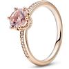 PANDORA Signature Anello con corona rosa brillante placcato in oro rosa 14 carati con cristallo rosa cipria e zirconi cubici trasparenti, 52