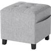HOMCOM Pouf Quadrato Piccolo con Tasca Laterale, Poggiapiedi in Tessuto Effetto Lino con Gambe in Legno di Gomma, Grigio Chiaro | Aosom Italy