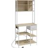 HOMCOM Scaffale da Cucina, Supporto per Microonde con Ripiani e 6 Ganci, per Spazi Ridotti, 80x40x181 cm, Rovere | Aosom Italy
