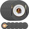 KERYCHIN Set di tovagliette e sottobicchieri rotondi in pelle, resistenti al calore 100 °C, antiscivolo e impermeabili, accessori decorativi per cucina, casa, ristorante, 12 pezzi, colore: nero