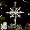 Lewondr Puntale Per Albero Di Natale Stella, 15.94 Stella Di Betlemme In Resina Con 20 LED, Timer 6H & 8 Modalità USB Telecomando, Puntale Per Decorazione Natalizia Da Interno, Argento