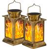 SOLARBABY Luci della Lanterna Solare, Metallo Flickering Flame Outdoor Luci solari a sospensione, Solar Powered Impermeabile Luci della Fiamma LED per Garden Yard Terrace Path (Bronzo, 2pcs Pack)