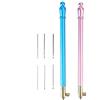Atyhao Ganci per Tambour, 2 pezzi di uncinetti per ricamo con manico in acciaio inossidabile con 6 aghi, strumento per cucire con paillettes e perline francesi (rosa + blu)