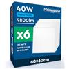 Eurocali 6 Pannelli LED 60x60 40W Quadrati da Incasso 4800 Lumen - Luce Fredda 6500K - Plafoniera da Ufficio Alta Luminosità 120 lm/W Lampada da Soffitto per Controsoffitti Modulari - Driver Incluso