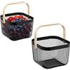 Zbozzba Cestino in filo metallico con manico, cestino da trasporto in stile loft, cestini per la raccolta del raccolto da giardino,per bagno, cucina, picnic, 2 pezzi, 18 x 24,5 x 24,5 cm (nero)