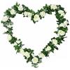 Probuk 2 pezzi Ghirlande di Rose Artificiali in Seta | Rampicanti Finti con Rose e Foglie di Eucalipto | Per Decorazione Matrimoni, Parete, Tavolo, Arco e Casa | Riutilizzabile 16 Fiori in Bianco