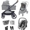 Maxi-Cosi Maxi Cosi Zelia Select+, Passeggino Trio Con Seggiolino Auto, 0-4 anni (0-22 kg), Passeggino Neonato Con Chiusura Compatta a Una Mano, Navicella Reversibile, Seggiolino Auto CabrioFix S i-Size, Grigio