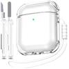 MHYALUDO Custodia Cover per Airpods 1a/2a Generazione, Compatibile con Airpods 1a/2a（2016/2019）, Custodia Trasparente Morbida Antiurto con Penna per la Pulizia del Cordino,Trasparente