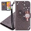 IMEIKONST Custodia Compatible avec Samsung Galaxy A16, Gufo Glitter Design in Rilievo Flip Caso in PU Pelle Magnetica Portafoglio Slot per Schede Cover per Samsung A16. Owl Grigio YK