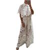 Dressnu Set di due pezzi Dressnu da donna, tinta unita, top a maniche corte con scollatura e pantaloni a gamba larga, Bianco, XL