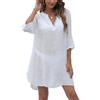 Rayson Copricostume Estiva Donna Mare Scollo a V Casual Copri Costume Arrotolate in Maniche a Sette Quarti La Tinta Unita Bikini Cover Up,Bianco