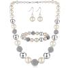 FULU AUTUMN 3 Pcs Parure di Gioielli, Set di Collana con Perle Grandi, Bracciale e Orecchini, Regalo di Compleanno per Donna, 43 cm, Pietra, Nessuna pietra preziosa
