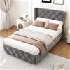 Dolamaní Letto imbottito, 90 x 200 cm, con rete a doghe e gambe in legno, testiera imbottita con bottoni e imbottitura con borchie, letto singolo per gli ospiti, in velluto (grigio)