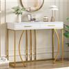 PUGSDRLY Tavolo consolle con 2 cassetti, leggero stile di lusso, struttura in metallo dorato, per mobile bagno, comodino, soggiorno