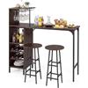 COSTWAY Set 3 Pezzi Tavolo e Sedie da Bar, Tavolo e Sgabelli da Pub Industriale con Porta Calici e 6 Portabottiglie da Vino, Set di Tavolo per Sala da Pranzo, Ristorante e Bar (Marrone)