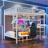 LinoraFurn Letto a soppalco, 90 x 200 e 140 x 200, telaio in ferro, cassetti, ripiani per oggetti, griglia per appendere oggetti, scrivania, con striscia LED a 7 colori, porta USB, senza materasso (bianco)