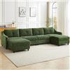 JIEXI Divano angolare con funzione letto divano in velluto a coste, divano a forma di L, divano angolare, divano letto, 251 cm (verde scuro, 4 posti + 2 sgabelli)