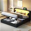 KEYIDE Letto matrimoniale imbottito 160 x 200 cm, con testiera LED, altoparlante Bluetooth e ricarica USB, in ecopelle, letto imbottito con spazio e rete a doghe, senza materasso (nero, 160 x 200 cm)