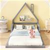 PUGSDRLY Letto per bambini 90 x 200 cm, letto a pavimento per bambini, letto singolo, letto piatto, forma casa, cornici per letto in pino massiccio per bambini, senza Matela (grigio)