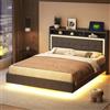 KEYIDE Letto imbottito 160x200 cm con illuminazione LED e ricarica USB, letto matrimoniale con spazio di archiviazione, testiera e rete a doghe, letto per ragazzi con cassetto, in lino, senza