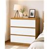 Amveya Cassettiera Camera da Letto 3 Cassetti Mobile con Cassetti Moderno Bianco Lucido ed Effetto Rovere Senza Maniglie Comò per Soggiorno Ingresso Ufficio 70 x 40 x 75 cm