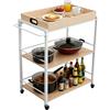 Relaxdays Carrello da Cucina con Vassoio Rimovibile, 3 Ripiani, 88x70x40 cm, Stile scandinavo, Naturale/Bianco