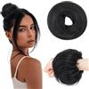 MY-LADY Chignon Finto per Capelli Veri- Cerchio Elastico Dritto Nero - Facile Updo Naturale per Donne Ragazze 25g Liscio