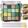 Prreal 16 Colours Eyeshadow Palette, Green Eyeshadow Matte Glitter, Highly pigmented Colorful Eye Shadow Powder with Brushes for St Patriks Day, Christmas, Carnival Festival Eye Makeup, Green